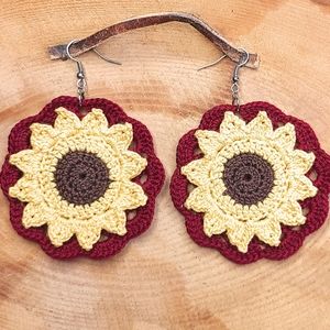 Handmade Crochet Sunflower mandala earrings